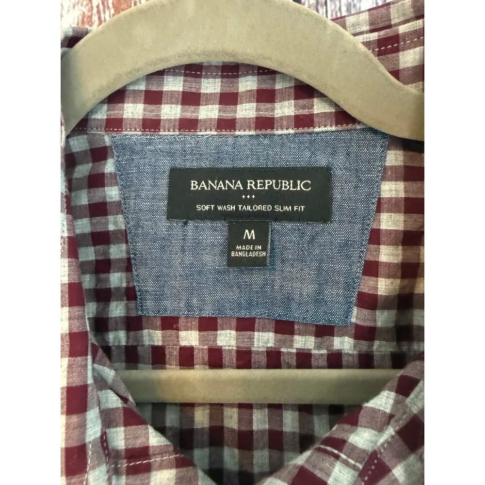 Banana Republic Slim Fit Med Button Down Burbundy Plaid
